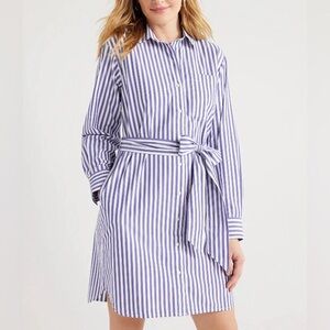 Free Assembly Cotton Belted Shirtdress Long Sleeve Size XXL Blue / White Stripe